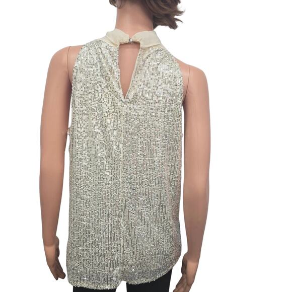 NWT Calvin Klein Sequin Top Blouse Size M Sleeveless Tie Front Halter neck Cream - Picture 8 of 13